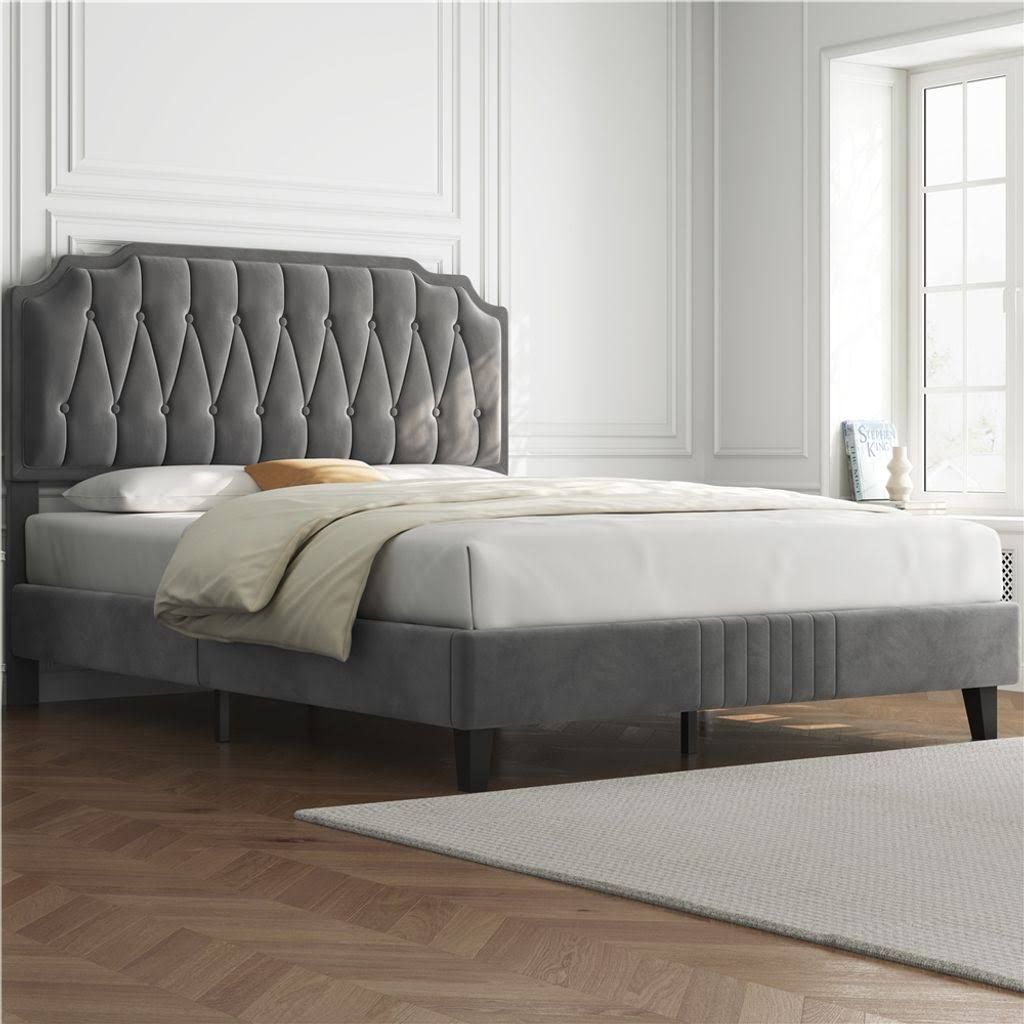 Yaheetech Polsterbett mit höhenverstellbarem Kopfteil Doppelbett 140×2