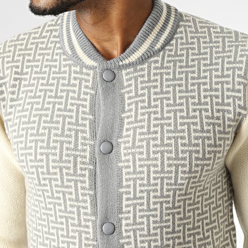 Pull Boutonné Gris Beige
