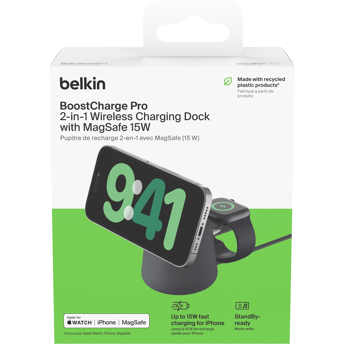 Belkin BoostCharge Pro 2-i-1 MagSafe 15W trådløs lader (sort)