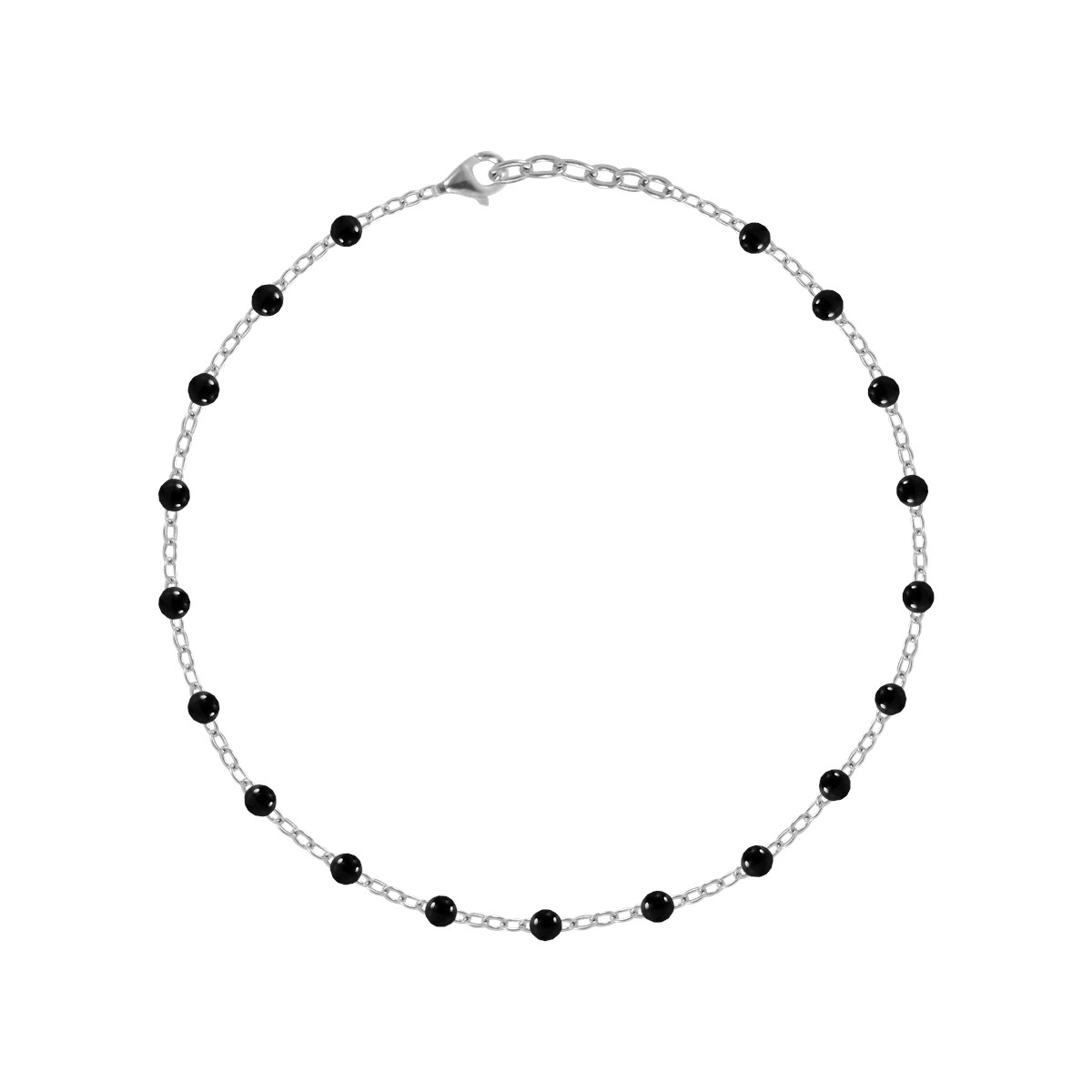 Chaîne de cheville à pierres noires en acier argenté