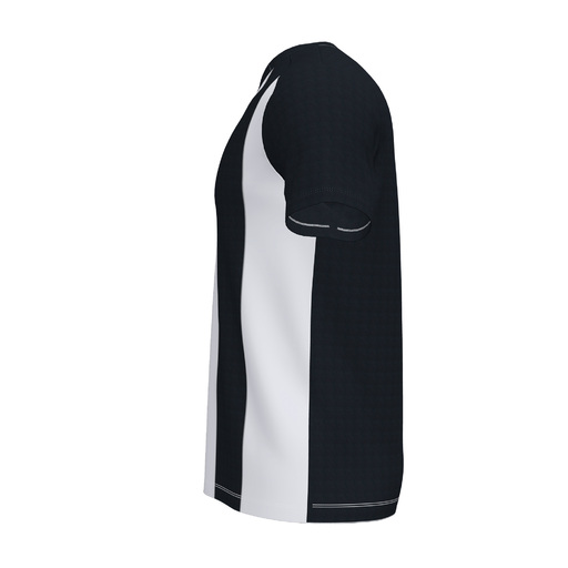 Camiseta Joma Pisa II de manga curta, preta e branca.