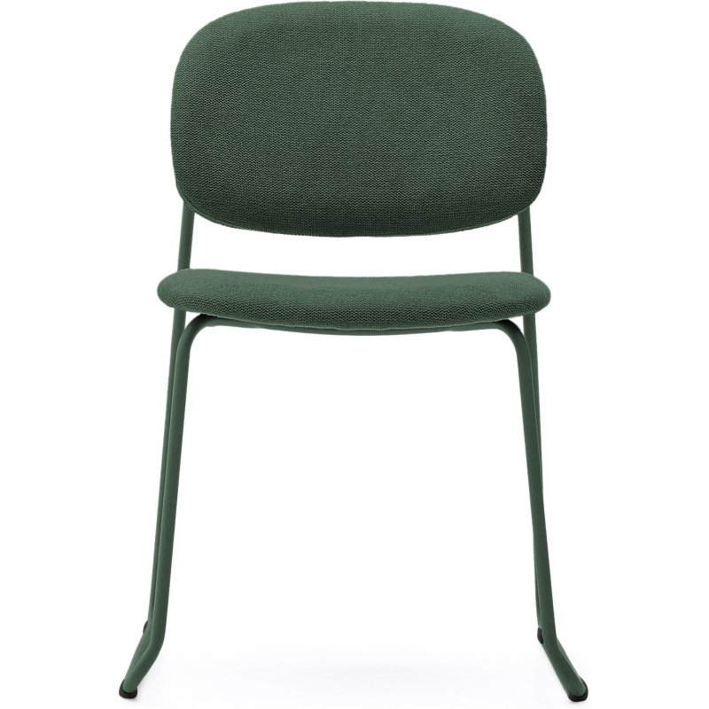 Chaise empilable Meli en chenille verte et pieds en métal vert FSC Mix Credit