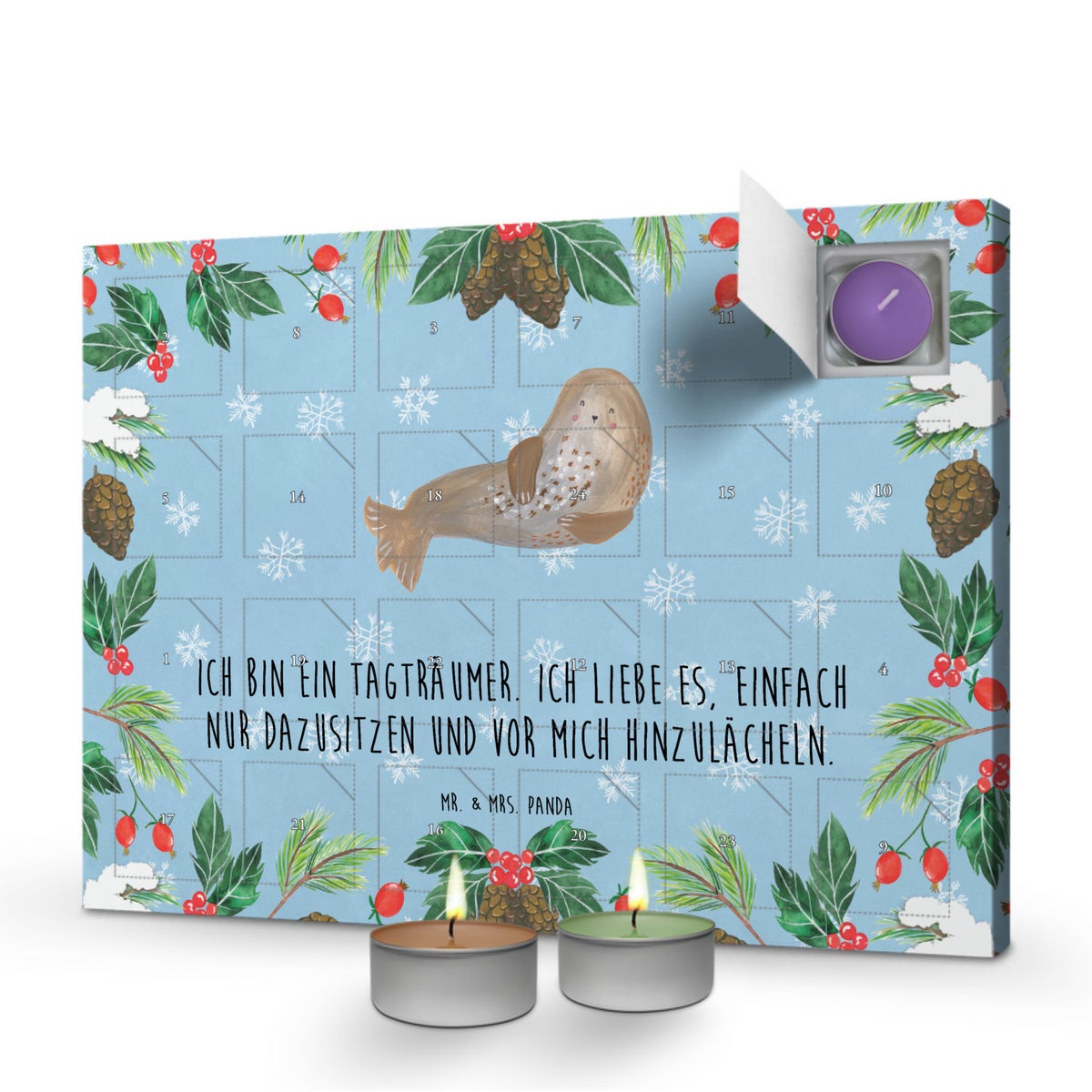 Mr. & Mrs. Panda Geurkaars Adventskalender Zegel Lachend - Pastelblauw