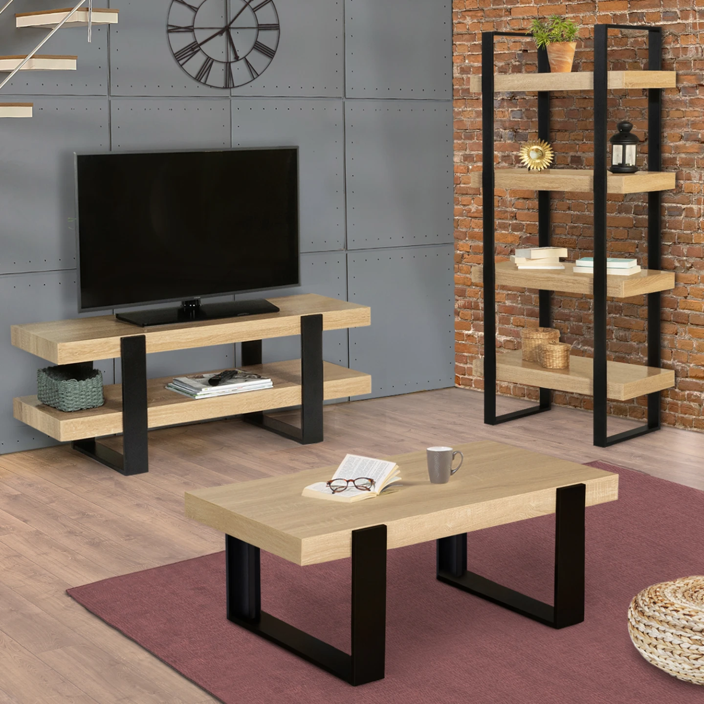 Table basse rectangulaire PHOENIX bois et noir