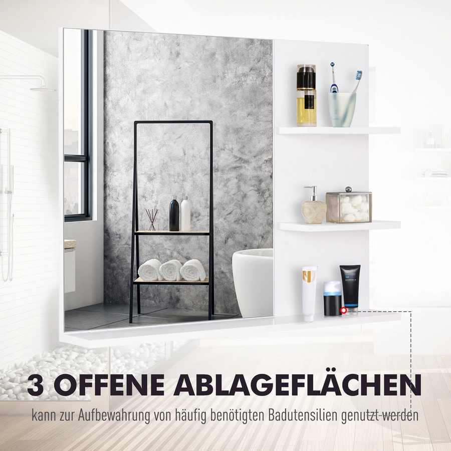 kleankin Badspiegel mit 3 Ablagen weiß