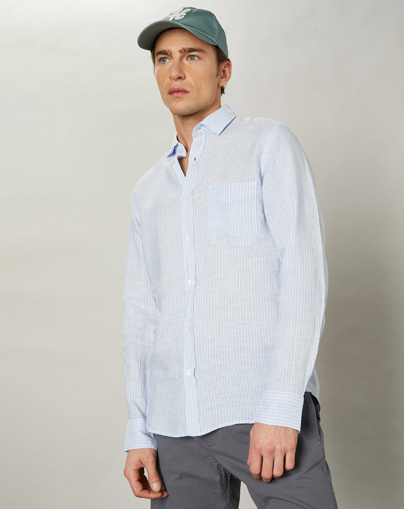 Hartford Chemise slim 100% Lin Storm bleu ciel