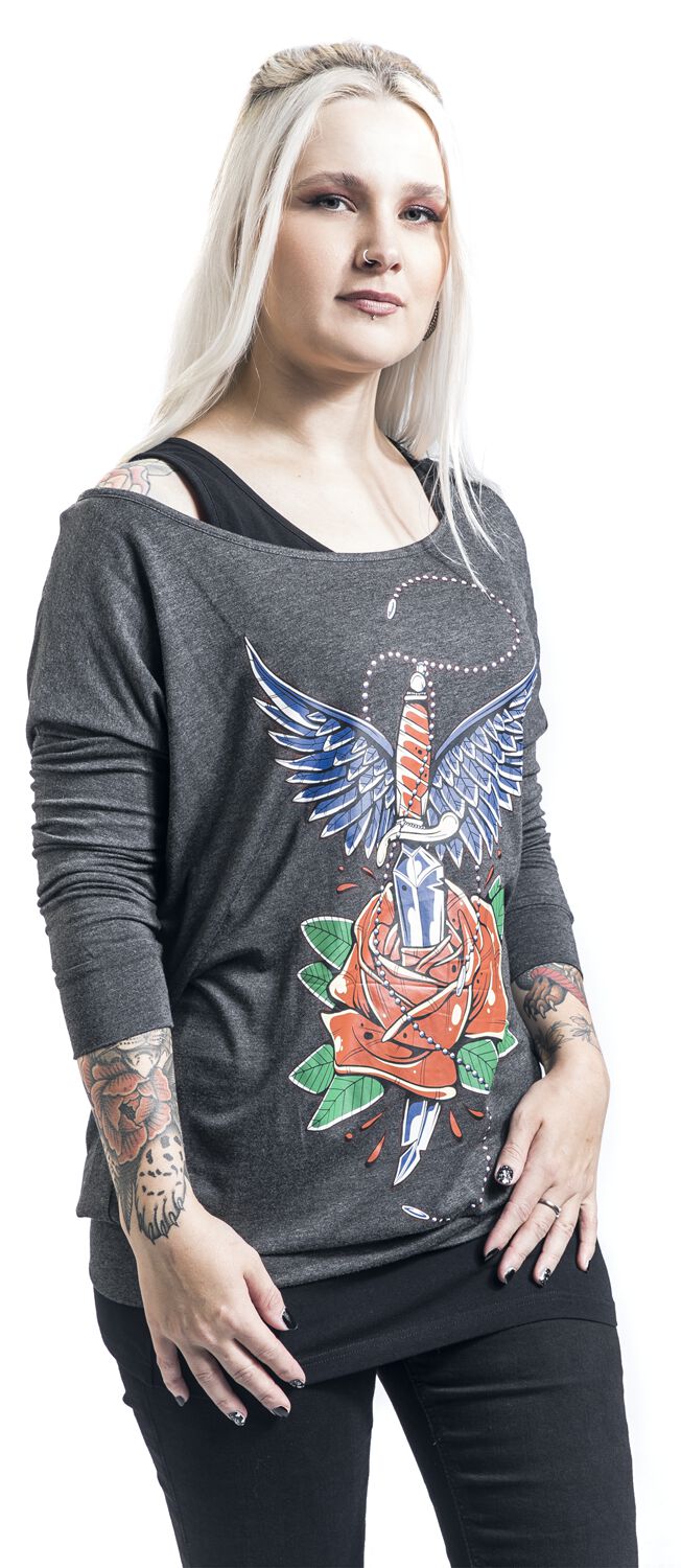 Haut Manches Longues Double Épaisseur Avec Imprimé à l'Avant | Rock Rebel by EMP T-shirt manches longues