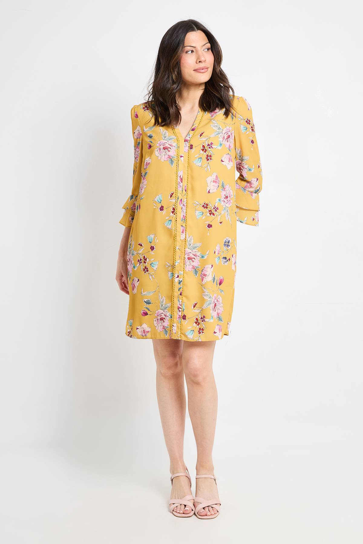 Wallis Robe Droite À Volants Fleurie