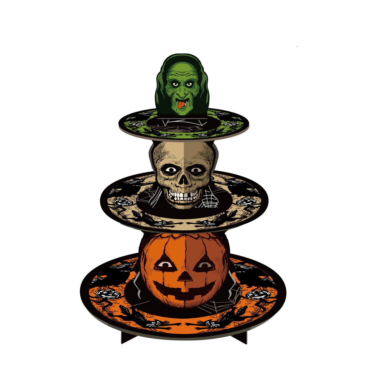 3 Etagen Halloween Party Karton Cupcake Etagere Muffin Ständer Spooky Servierständer - Kürbis / Totenkopf / Hexe