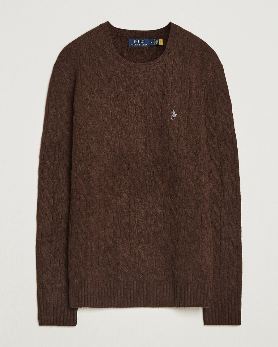 Polo Ralph Lauren Wool/Cashmere Cable Crew Neck Cacao Brown Heather