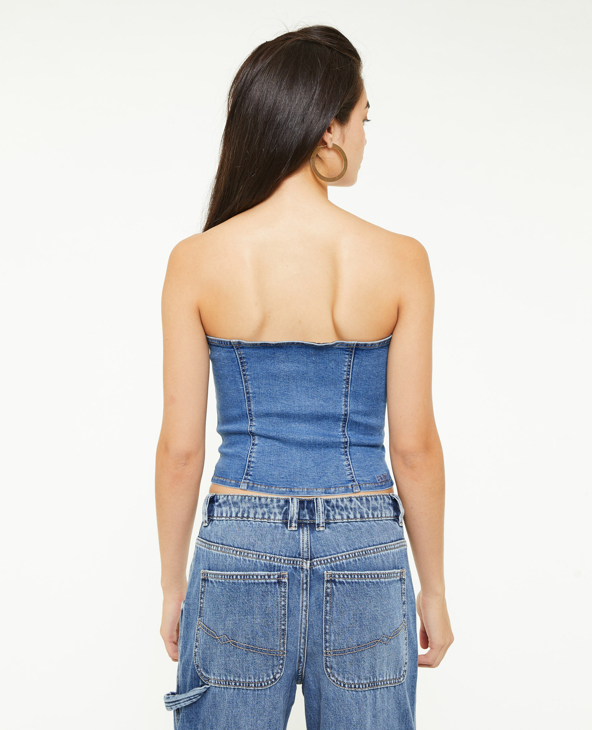 Top bustier en jean stretch - Bleu