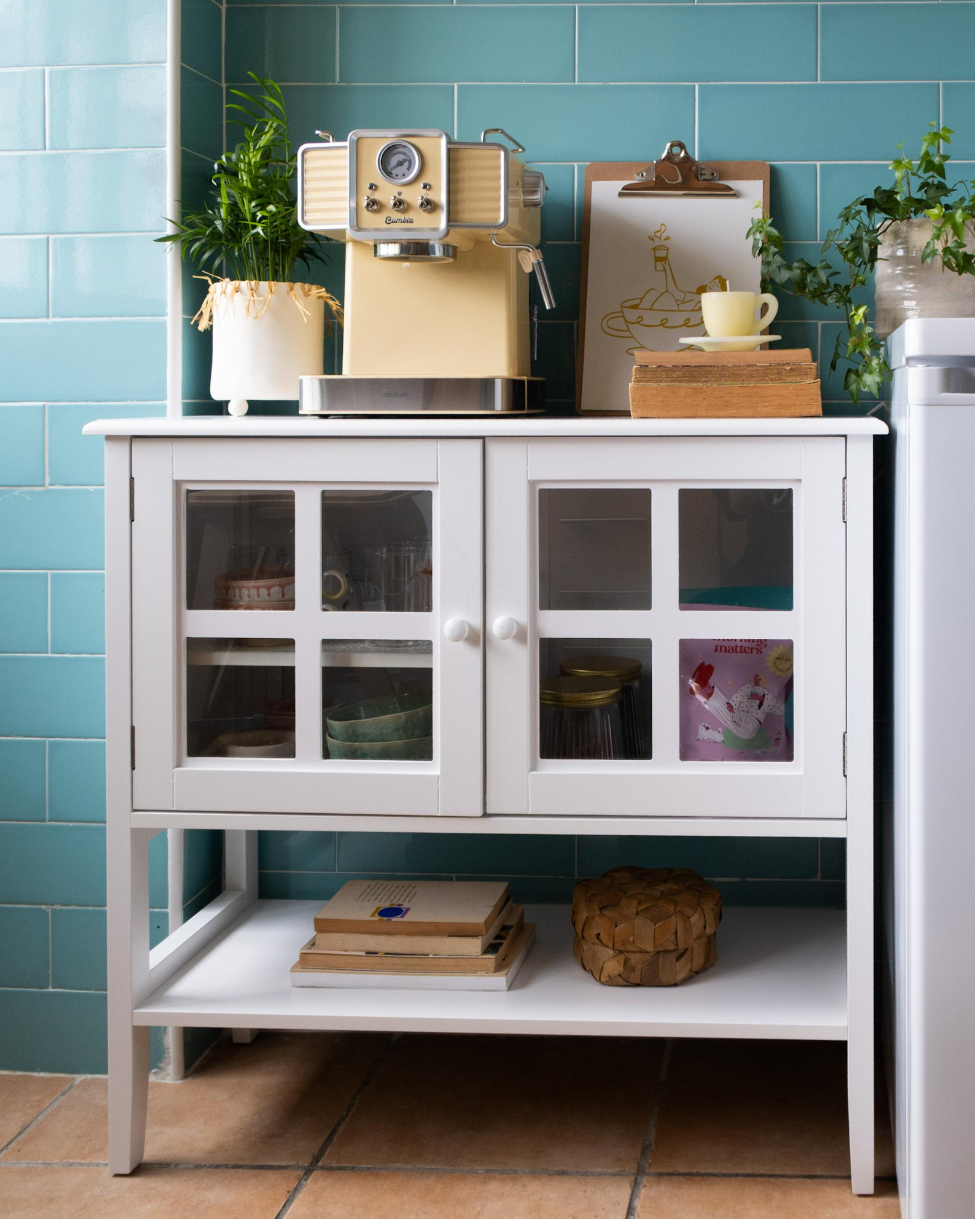 Dressoir met glazen deuren met plank INLET 80 cm Wit