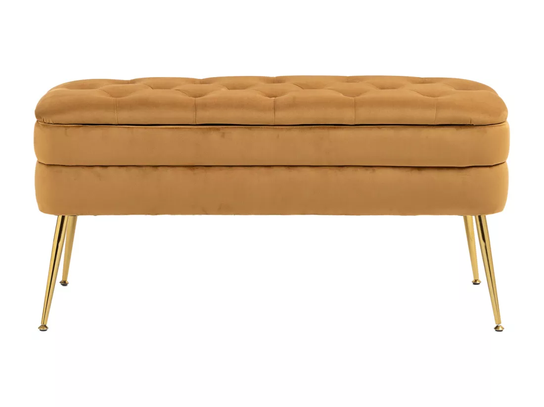 Banc rembourré ottoman de rangement, repose-pied pour entrée, salon et chambre à coucher, en velours Teddy, 104x40x51cm, café