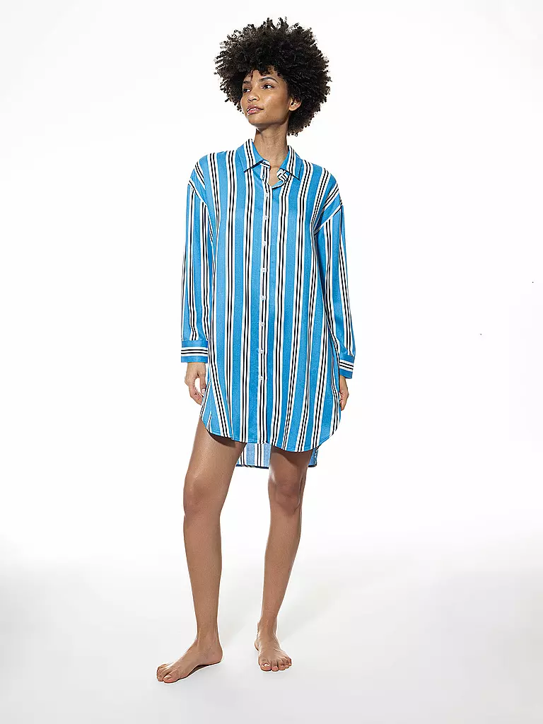 MEY Nachthemd - Sleepshirt CALMING STRIPES hellblau