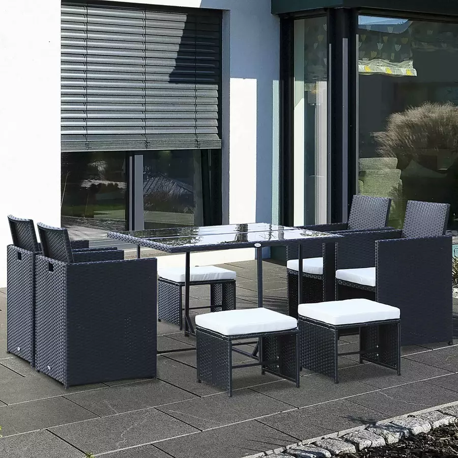 Outsunny Gartenset bestehend aus 9 Teilen und 12 Kissen schwarz