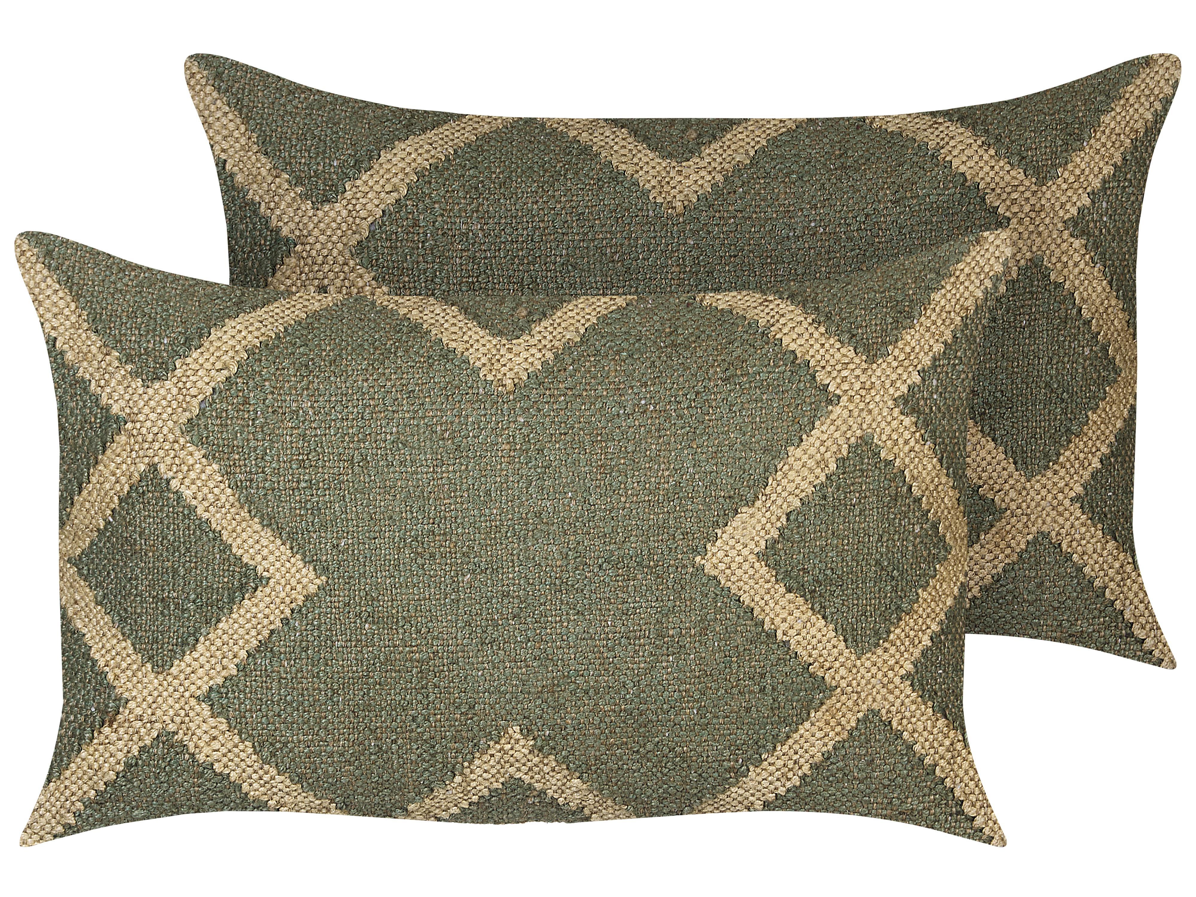 Set van 2 sierkussens GOPI Jute 30 x 50 cm Groen oosters patroon