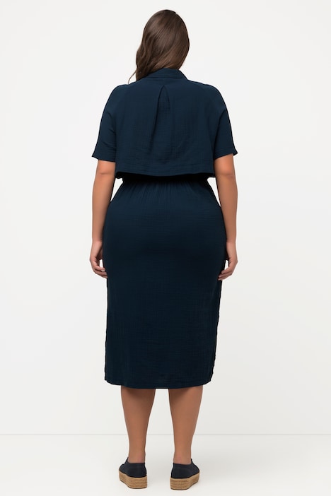 Midikleid, Hemdkragen, Halbarm, Musselin, Biobaumwolle