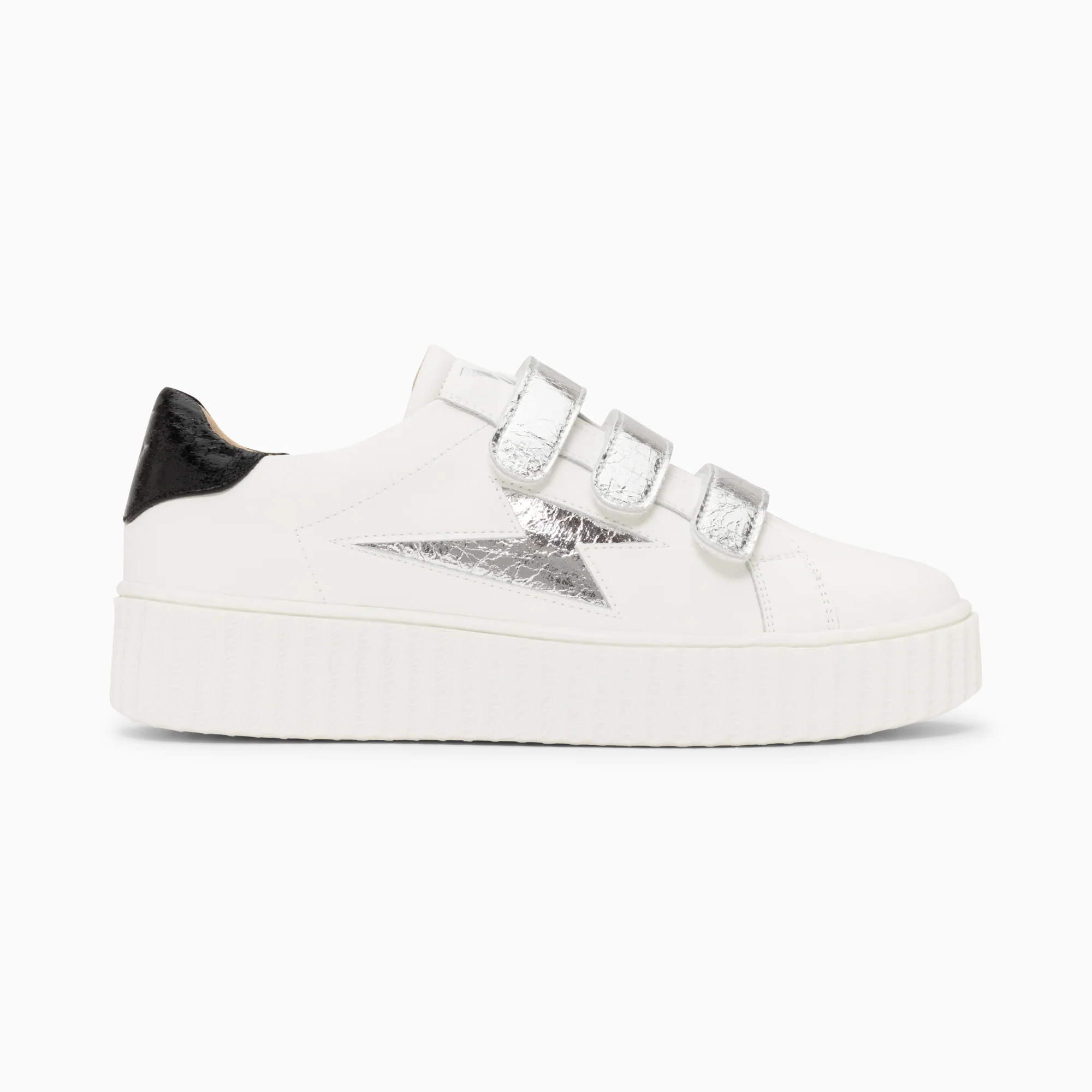 Sneakers-Baskets éclair Marilou blanc et argent à scratchs