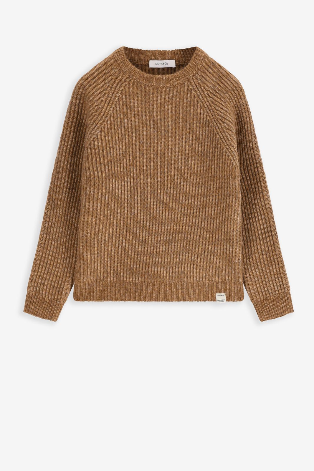 Bruine gebreide trui met raglan mouwen