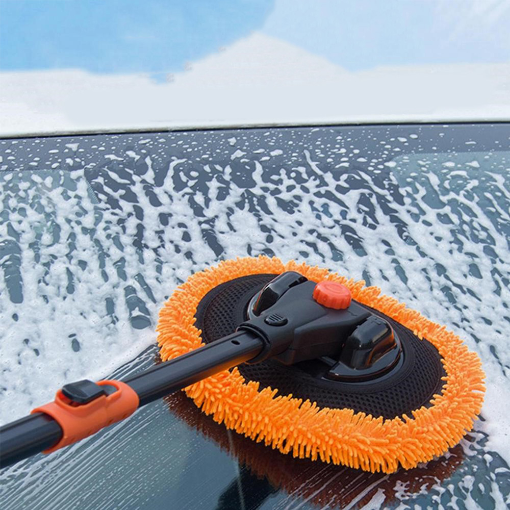 (58-90cm) Auto Reinigungs Mopp Wasch Bürste mit Verstellbarer Teleskopstange - Schwarz / Orange