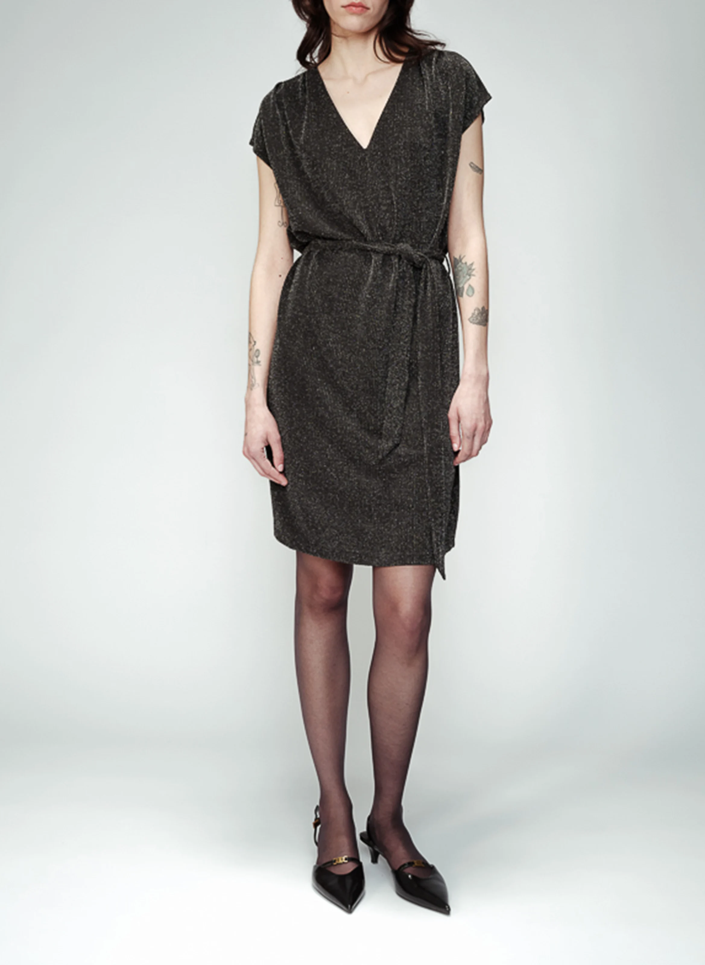 OANA - Robe courte ceinturée| Argent