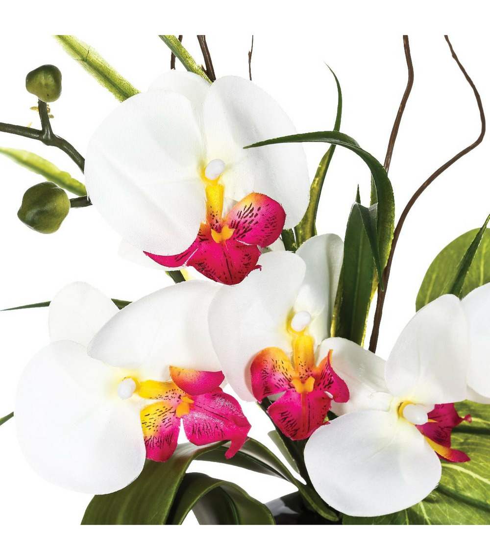 Composition florale artificielle d'orchidées avec vase céramique h 44 cm
