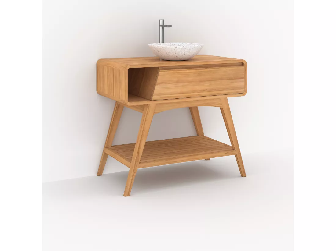 Meuble de salle de bain en bois de teck 90 cm - Kafa