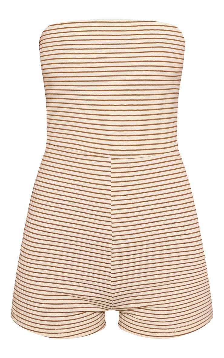 Crème Combinaison-short Bandeau En Jersey À Rayures