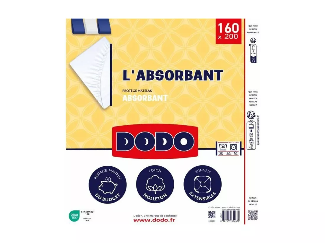 Protège matelas absorbant en polyester 160 x 200 cm