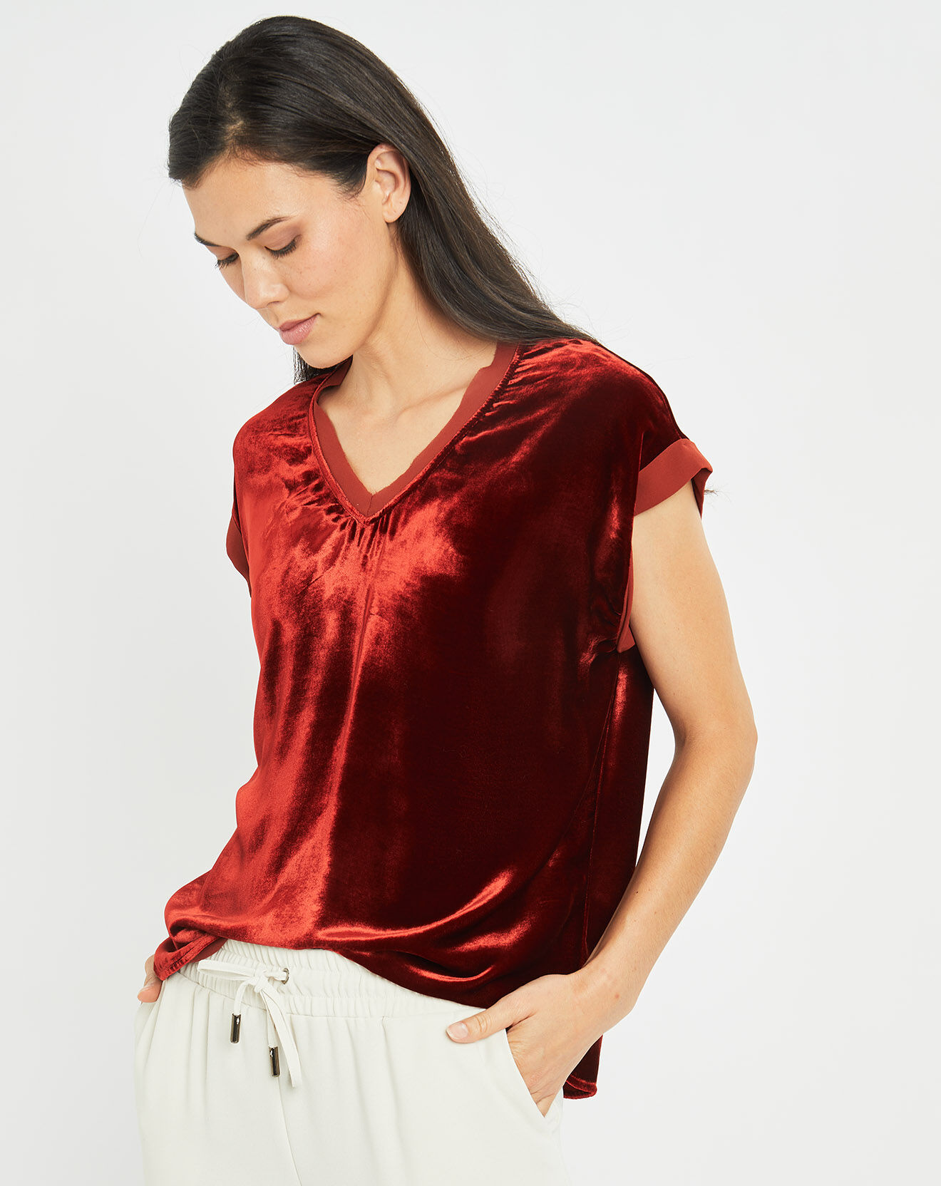 Lauren Vidal Top en Velours Basal piment