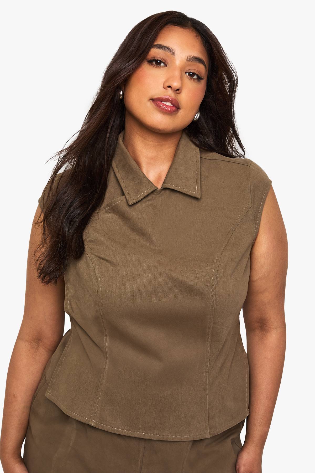 boohoo Plus Top enveloppant en sergé de coton à manches courtes