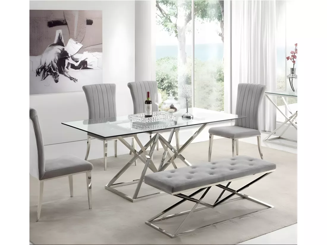 Lot de 6 Chaises baroque LOUIS Chrome Velours Gris