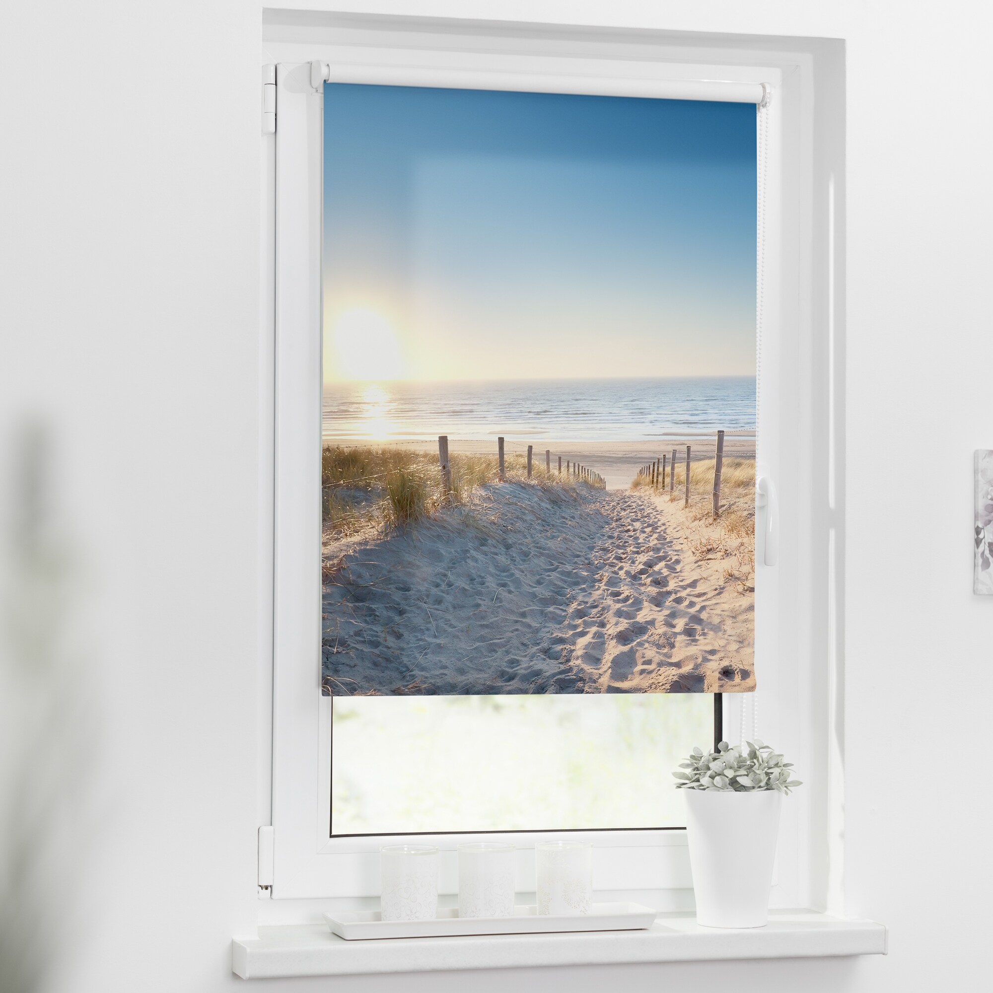Lichtblick Rollo Klemmfix, ohne Bohren, Verdunkelung, Ostseestrand - Blau