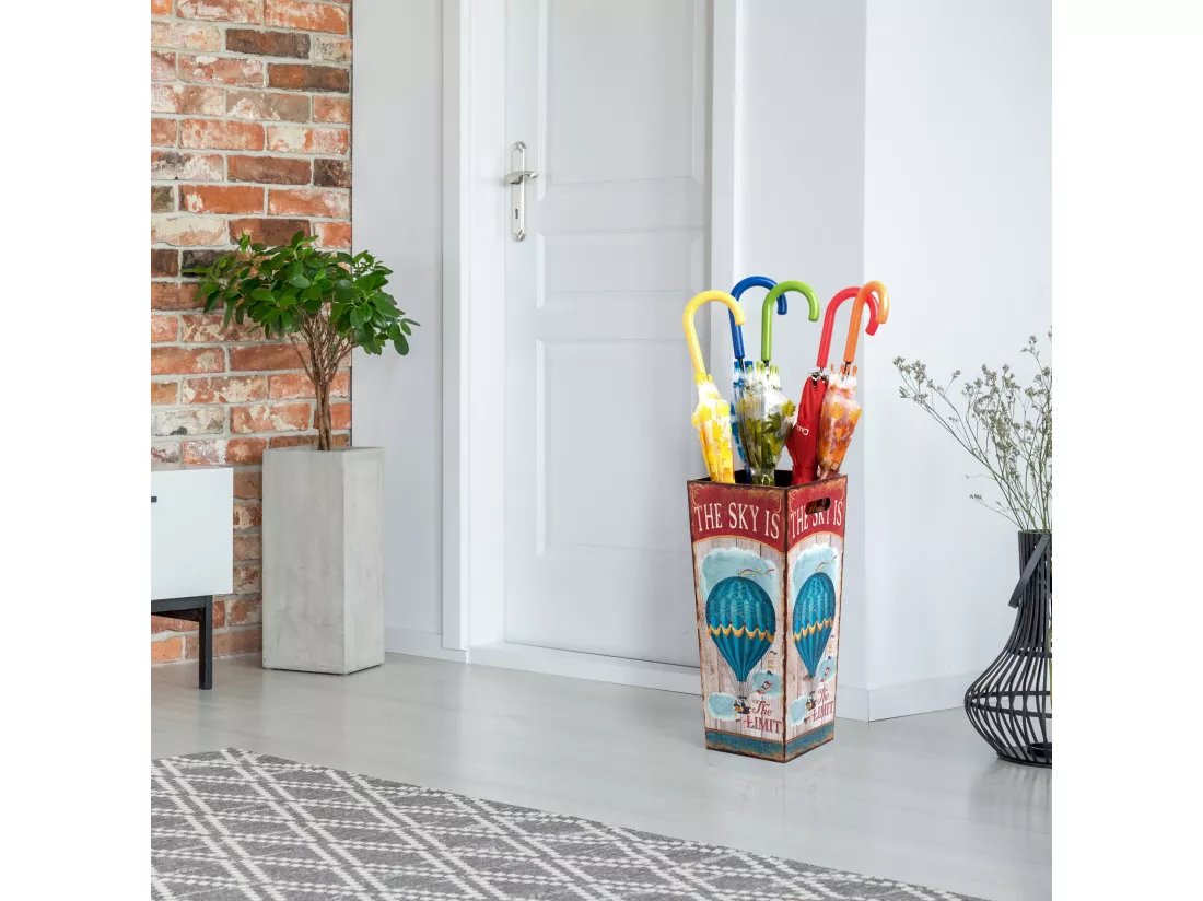 Porteparapluies Parapluie Retro Blanc Rouge Mdf Canvas 50x21x21