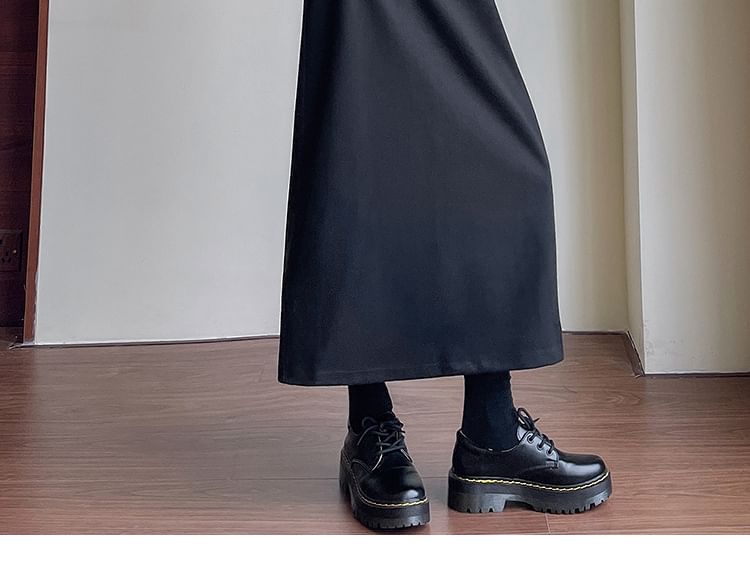 Niji Smile - Hoge taille effen maxi A-lijn rok