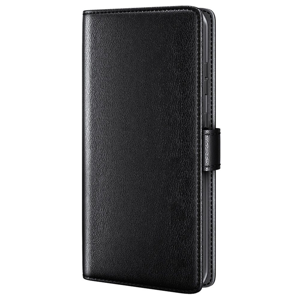 iPhone 15 Echtleder Tasche Flip Cover mit Kartenfächer - Schwarz