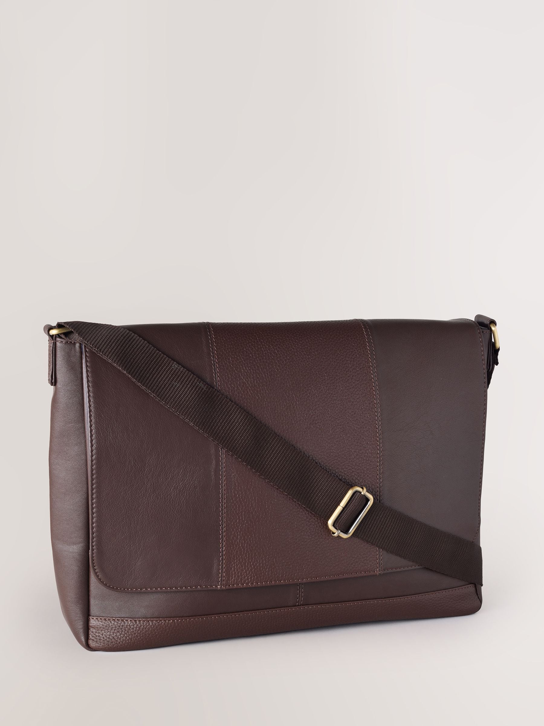 Bruin - Signature leren messenger-tas
