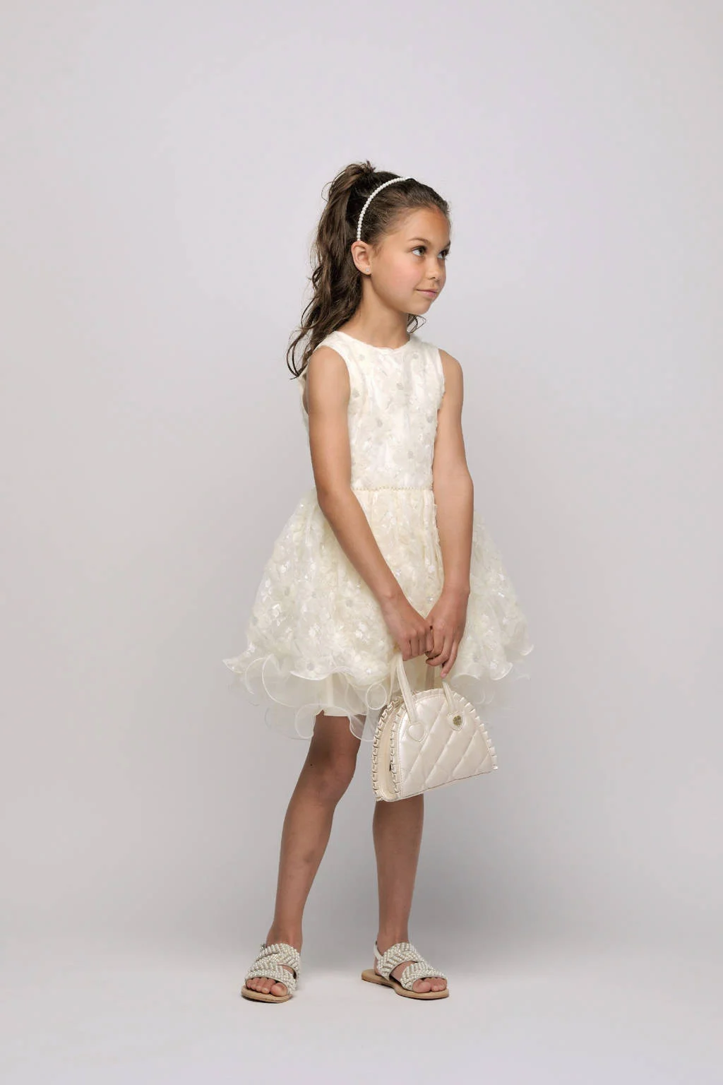 Le Chic korte jurk met pailletten ecru
