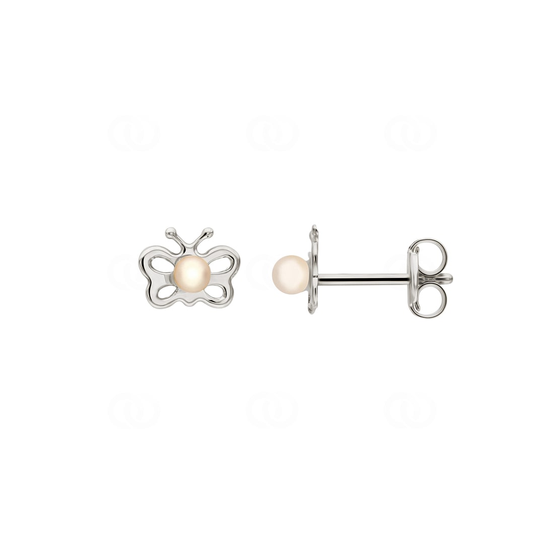 Ohrstecker 750/18 K Weissgold Schmetterling mit Süsswasserzuchtperlen