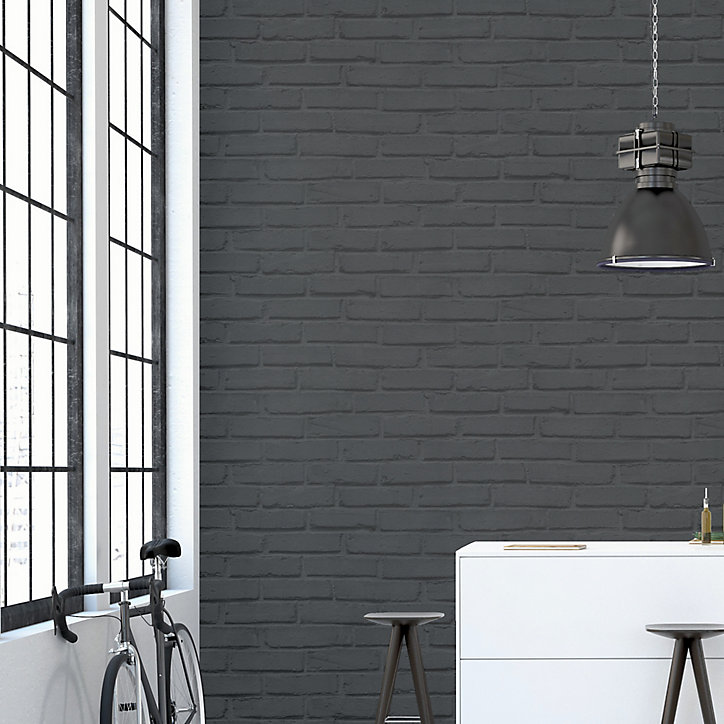 Papier peint imitation brique vinyle sur intissé Luynes GoodHome noir