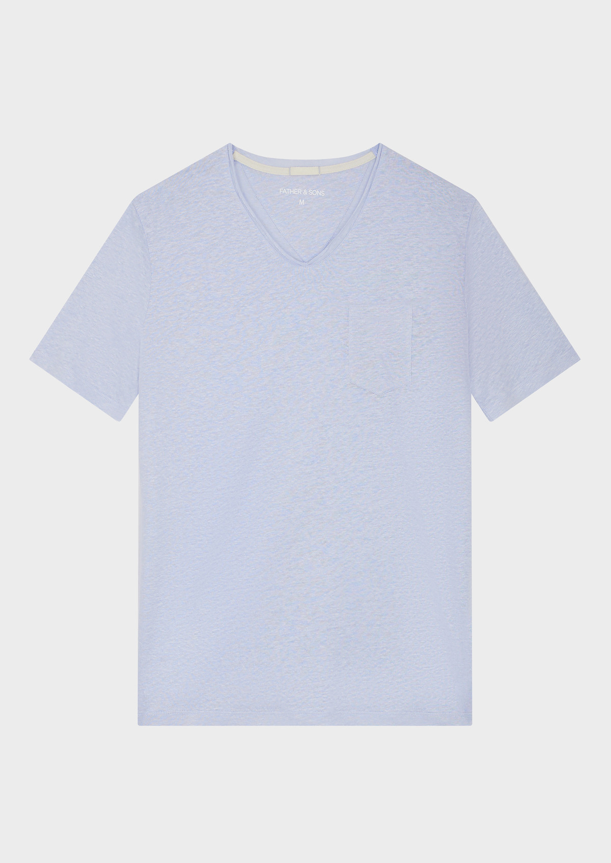 Tee-shirt manches courtes en lin col V uni bleu pâle