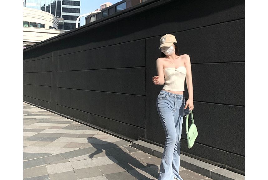 YUNBO - Geknoopte geribbelde crop top