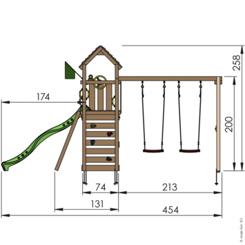 Speeltoestel Jungle Gym Safari met groene glijbaan en dubbele schommels van douglashout