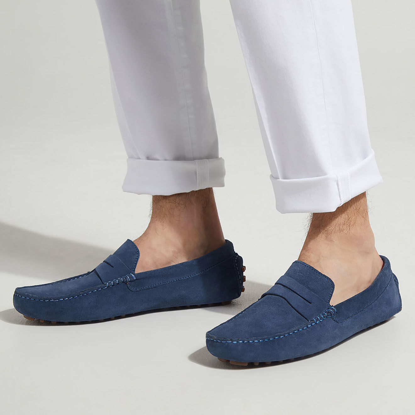 Comptoir GL Mocassins en Velours de Cuir Diego bleu jean