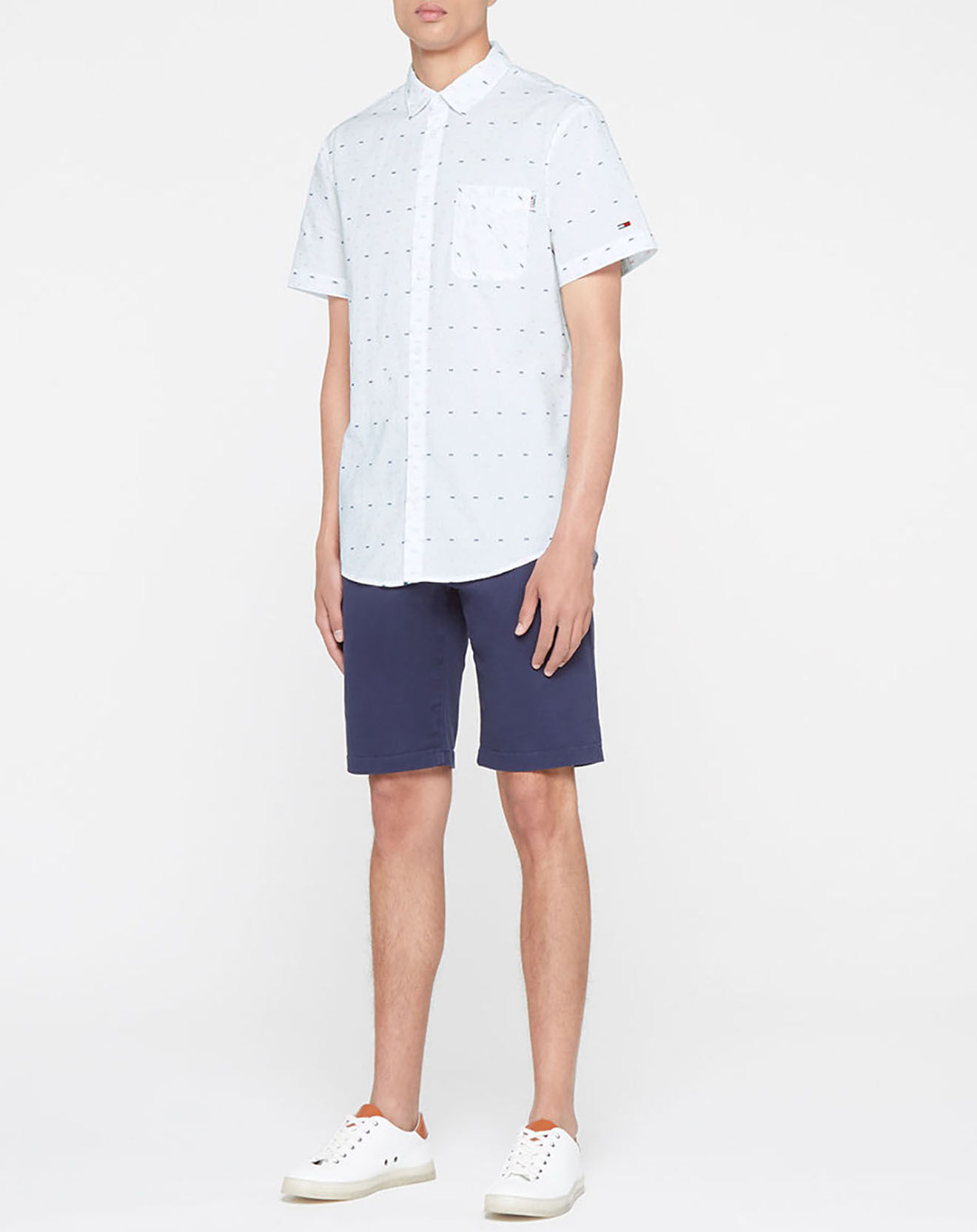 Tommy Jeans Chemise 100% Coton Bio slim fit Dobby imprimée blanche
