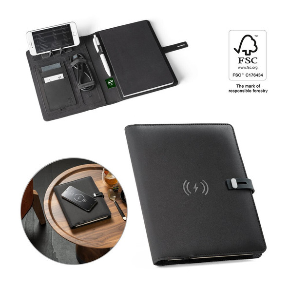 hi!dea 93581 - Porte documents A5 en 300D polyester recyclé (100% rPET) avec chargeur sans fil