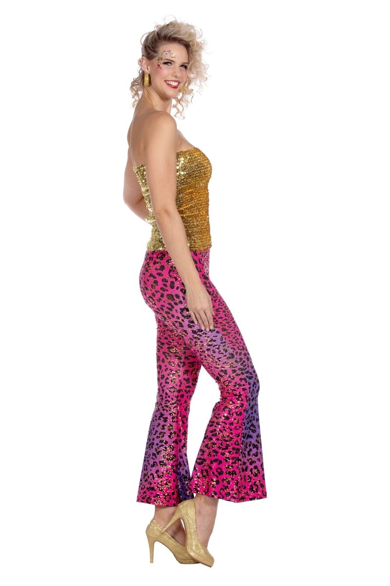 Hippie 60S Broek Paars Roze Dames Glitter