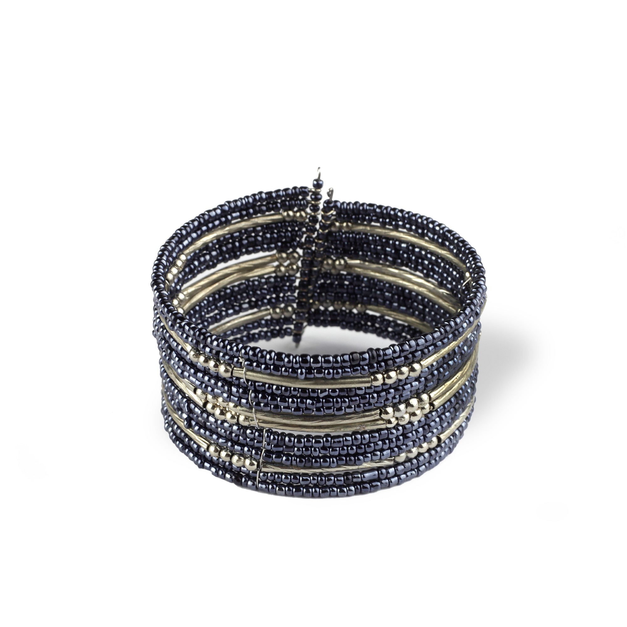 Armreif aus Glasperlen, blau, silber, B 5 cm, Ø 8,5 cm günstig bestellen