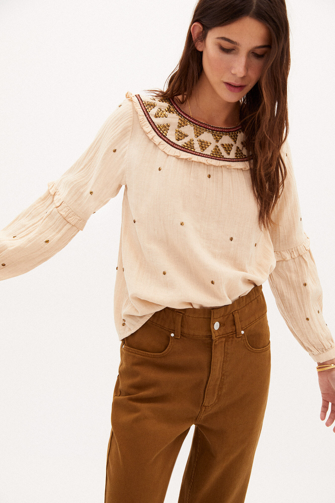 Blusa Nat Cotton com Bordado - Bege