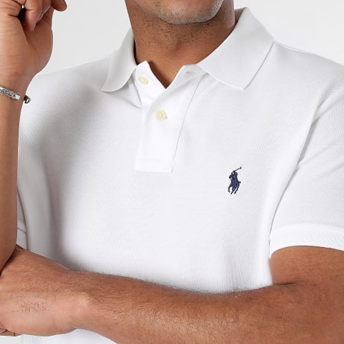 Polo Manches Courtes Slim Coton Piqué Blanc